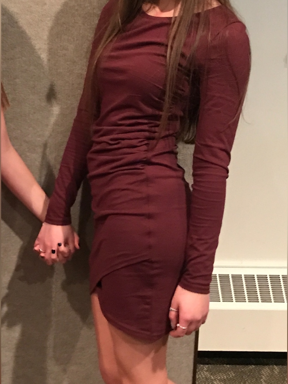 Leith Maroon Long-Sleeve Ruched Dress